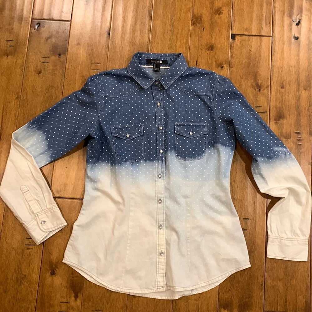 DENIM HAND BLEACHED SHIRT FOREVER 21